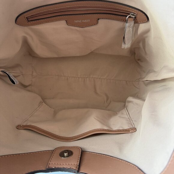 Nine West Monogram Print Beige & Brown Tote Bag Adjustable Shoulder Strap - Picture 11 of 16